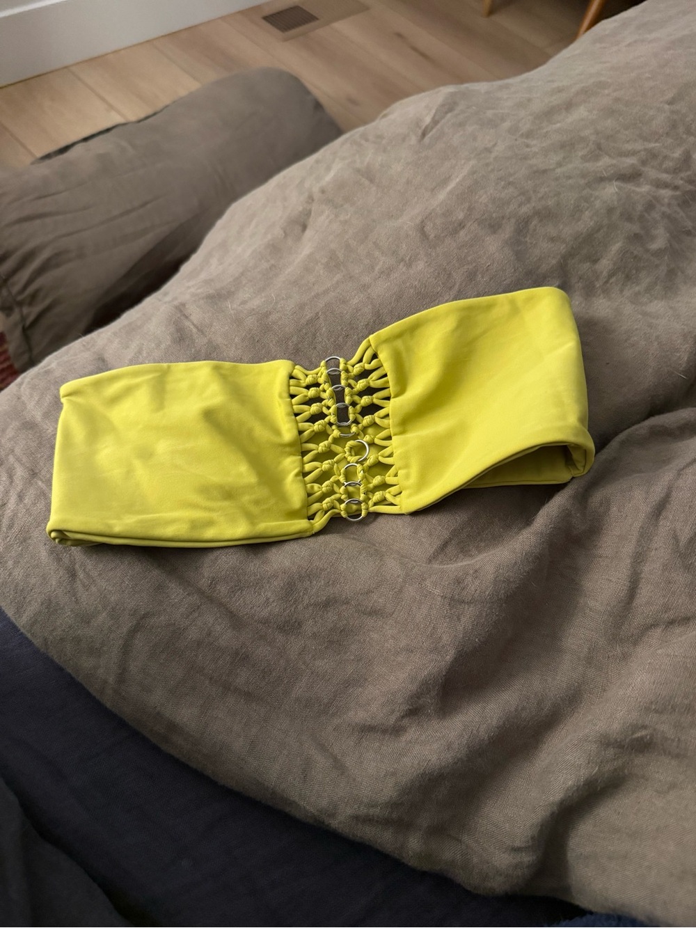 Mikoh Yellow Bandeau Bikini Top with Macramé Rings